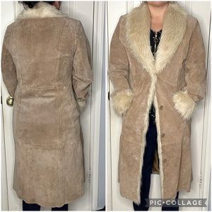 Wilson’s leather maxima suede long jacket with faux fur collar